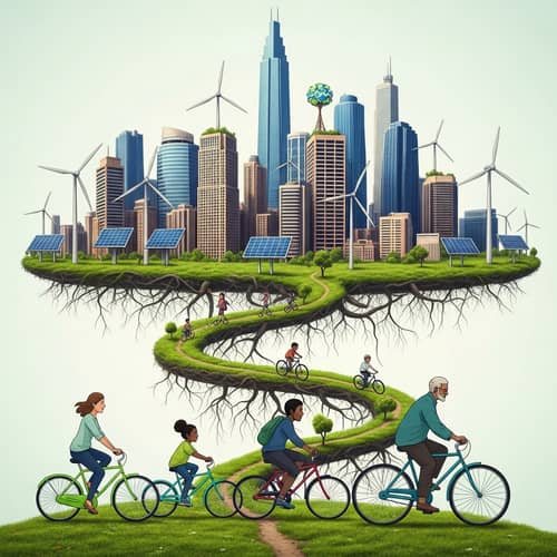 Vibrant Cityscape with Sustainable Skyscrapers and Community Cycling