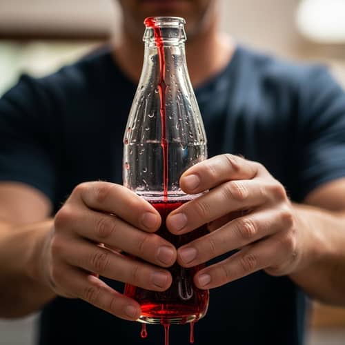 Man Holding Coca-Cola Bottle Dripping Blood