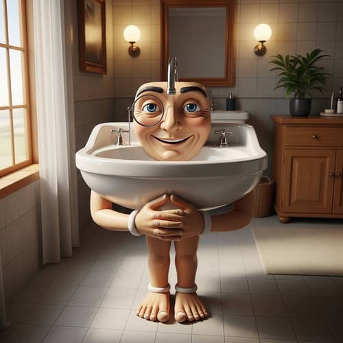 Polite Anthropomorphic Sink in Warm Bathroom
