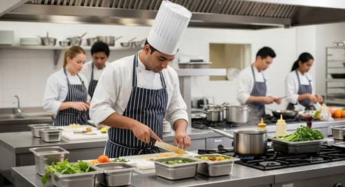 Professional Chef Crafting Gastronomic Masterpiece in Bustling Kitchen