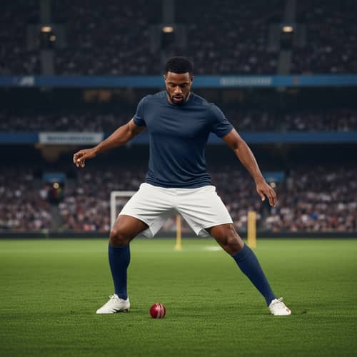 Athletic Soccer Player Skillfully Playing Cricket Ball on Field