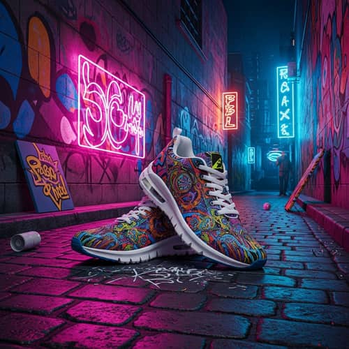 Vibrant Street Art with Artistic Athletic Shoes | Urban Scene