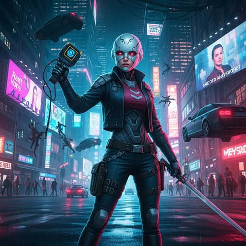 Alenyshka Bladerunner: Futuristic Female Character in Neon City