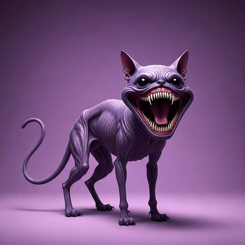 Scary Purple Cat with Huge Mouth - Spooky Feline Creature