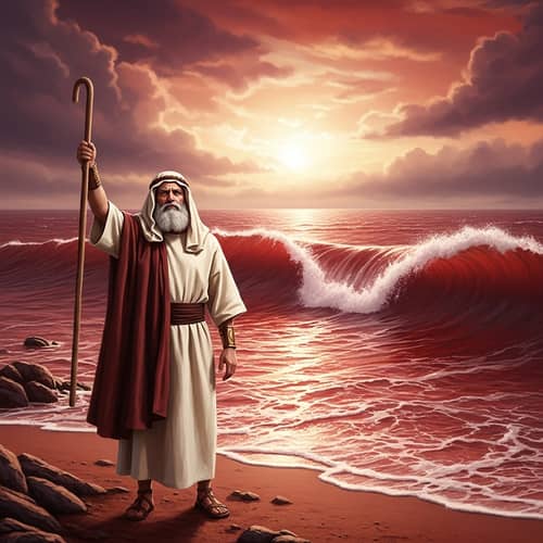 Ancient Figure Parting Red Sea | Divine Intervention Scene