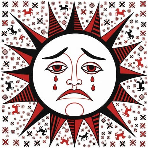 Sad Sun in Mezen Painting Style