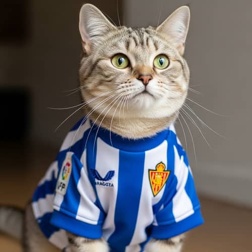 Cute Cat in Zaragoza FC Jersey | Football Club Kitty