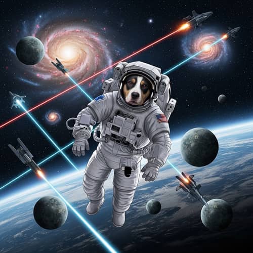 Astronaut Dog in Cosmic Warfare: Loyalty and Courage