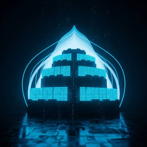 Futuristic Cybersecurity Fortress in Dark Cyberspace