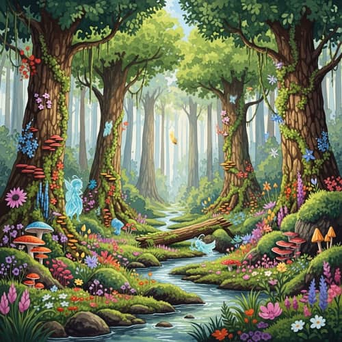 Fantasy Forest Watercolor Painting | Enchanted Flora & Creatures