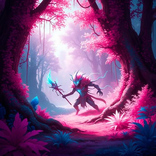 Mystical Creature in Vibrant Forest: Fantasy-Inspired Scene