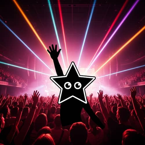 Stunning Concert Star with Raised Hand and Eyes