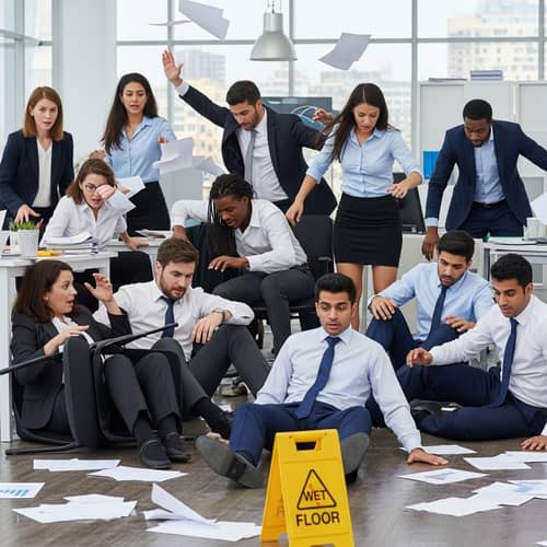 Workplace Falls and Stumbles: Chaos Amid Diverse Employees