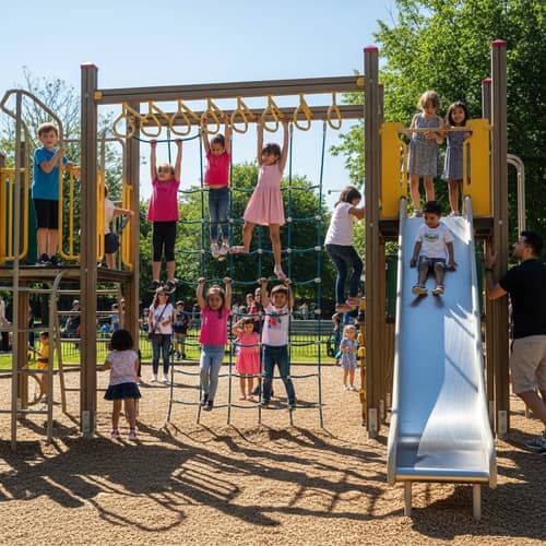 Vibrant Jungle Gym for Diverse Children | Park Playground Fun