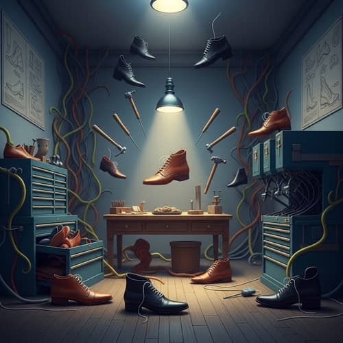Surrealistic Shoe Repair Shop: Enigmatic Artistry and Ethereal Tales