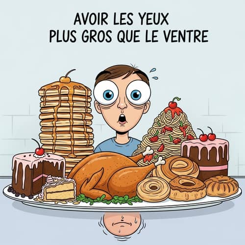 Eyes Bigger Than Your Stomach: French Idiom Illustration