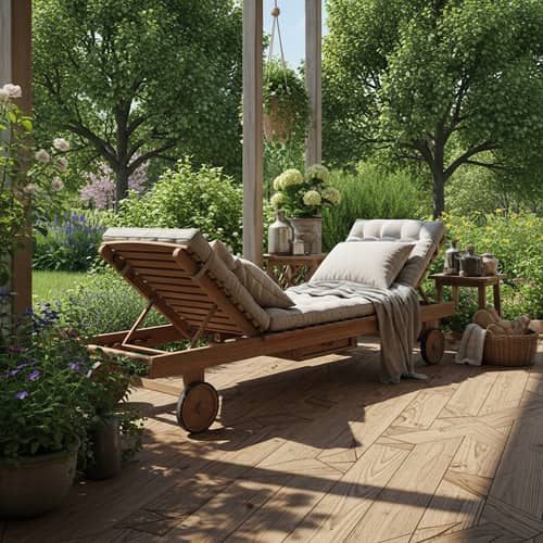 Wooden Chaise Lounge in Garden Veranda