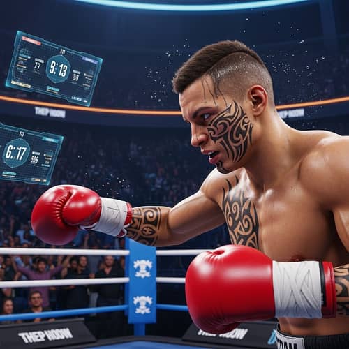 Intense Boxing Match - Virtual Athlete with Tattoo and Gloves