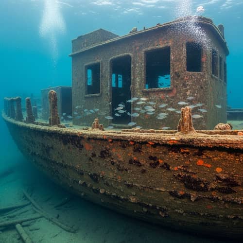 Mysterious Sunken Ship in Clear Water