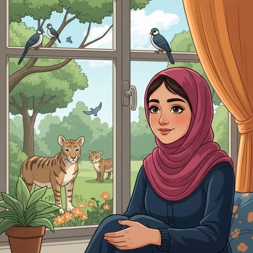 Middle-Eastern Girl Smiling by Room Window - Park View