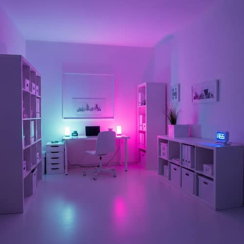 Modern White Room Setup with Vibrant RGB Lights