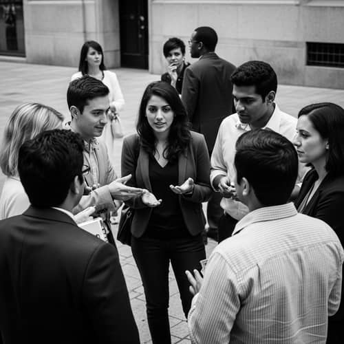 Diverse Group Engaged in Conversation - Social Commentary Painting