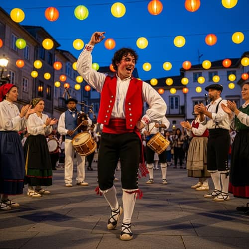 Young Galician Male Dancing at Festive Gathering