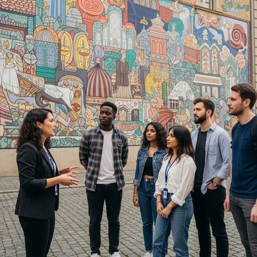Cultural Tour Guide in Budapest: Vibrant Mural Exploring Hungarian Culture