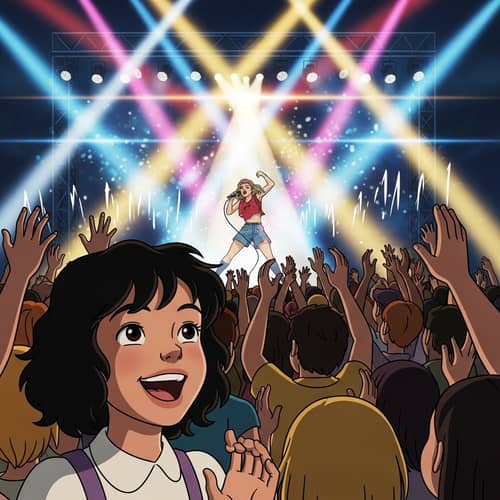 Exciting Disney-style Animation with Curly-Haired Girl at Harry Styles Concert