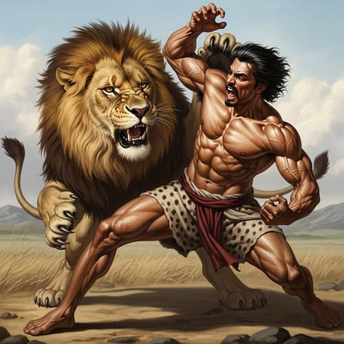 Bravery vs Beast: Intense Confrontation of Man and Lion