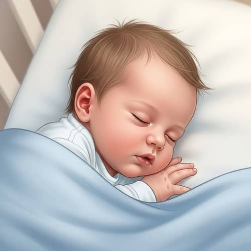 Peaceful Newborn Caucasian Baby Boy Sleeping Under Light Blue Blanket
