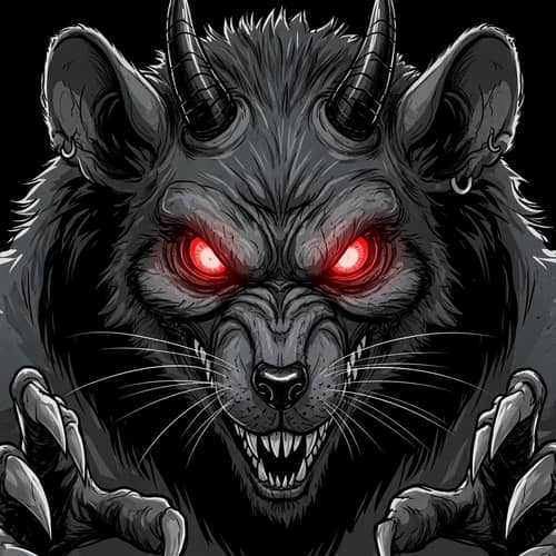 Demonic Rat with Glowing Red Eyes - Horror Comic Style