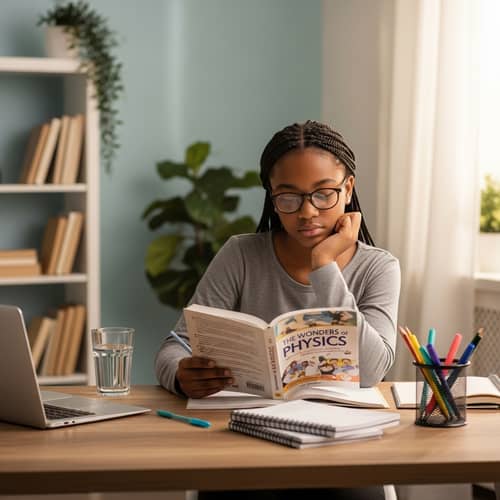 Tranquil Black Girl Studying | Academic Tools & Serene Setting