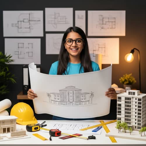 Funny Architect Girl with Glasses: A Joyful Scene