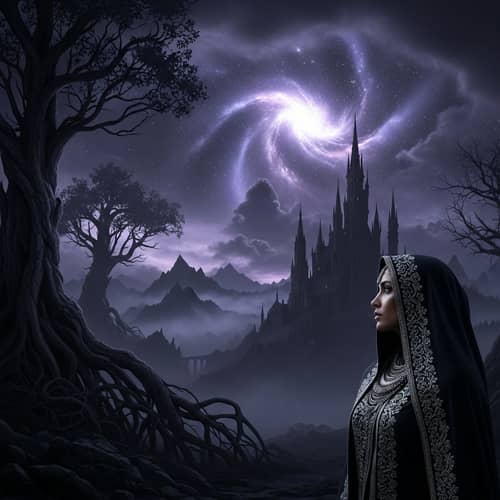 Ethereal Dark Fantasy Landscape with Gothic Castle