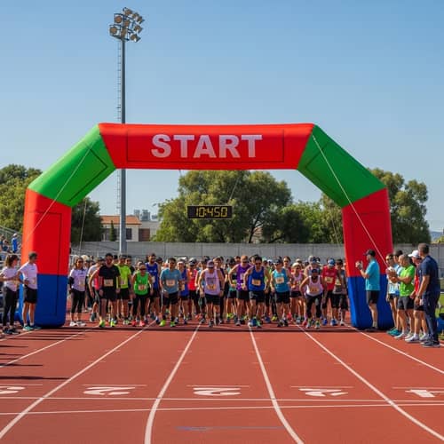 Athletic Running Track with Inflatable Arch for Race Events