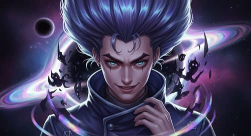 Odyssey Kayn, Emperor Kayn Art: Vibrant Blue Purple Hair | Galaxy Universe Theme