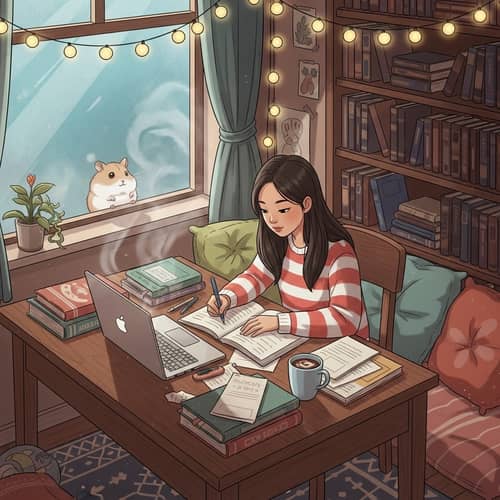 Enchanting Scene of Teenage Girl Studying in Cozy Room