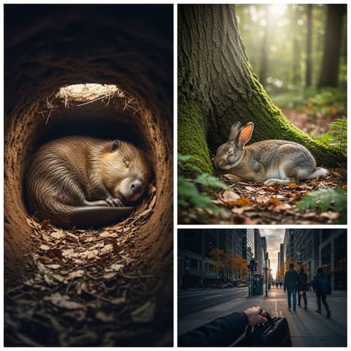 Sleeping Beaver, Rabbit, and Going to Work Scene