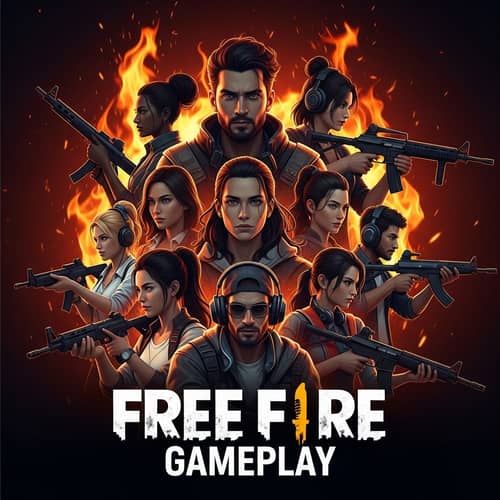 Free Fire Gameplay YouTube Thumbnail with Diverse Gamers