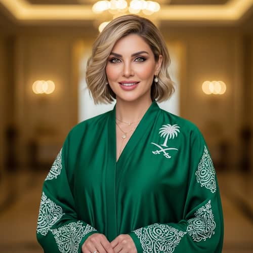 Elegant Arabian Abaya Dress Inspired by Saudi Flag Design