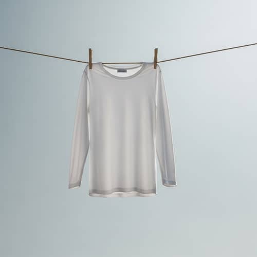 Suspended Long-Sleeved White Shirt on Wooden Clothespins | Neutral Sky