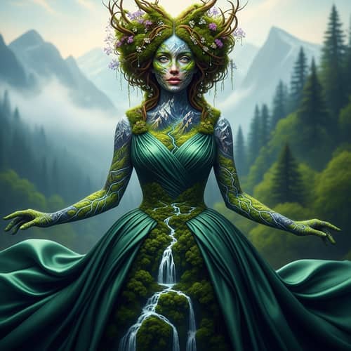 Earthy Queen: Rivers & Mountains Adorned Woman
