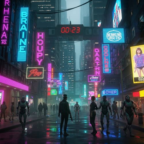 Bustling Cyberpunk Cityscape with Neon Signs