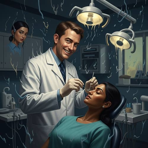 Surrealist Dentist Portrait: Male Dentist and Female Patient Encounter
