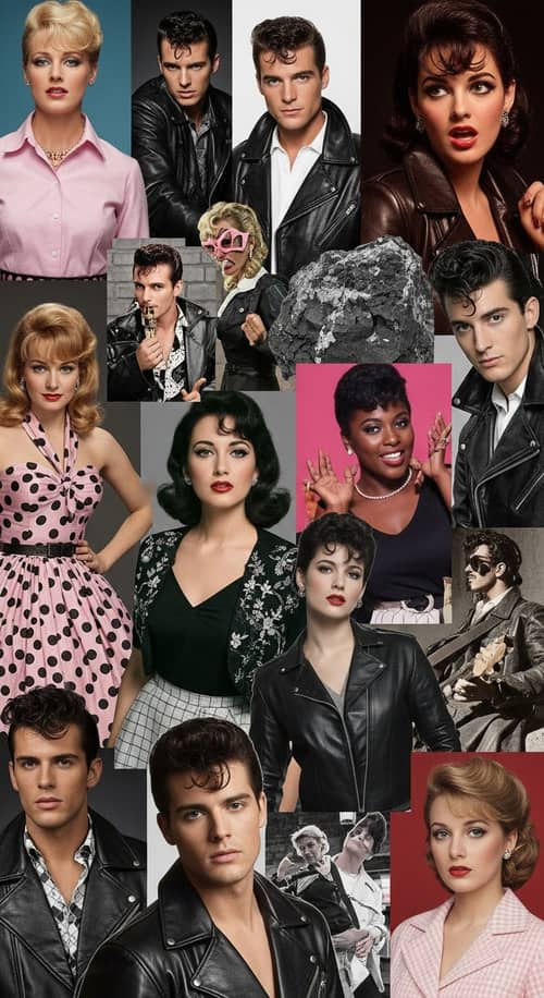 Iconic 1950s Rock 'n Roll Fashion Collage Mood Board