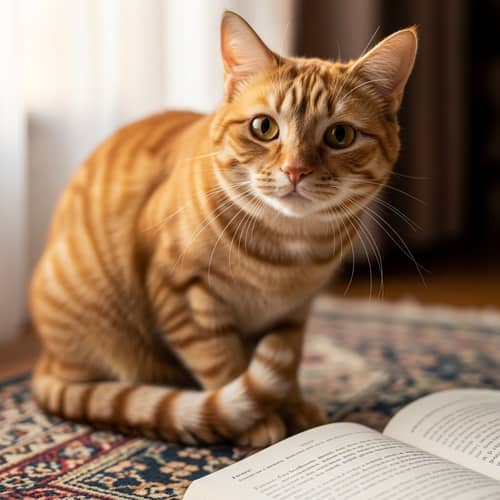 Fluffy Ginger Cat on Vintage Rug - Tranquil Scene