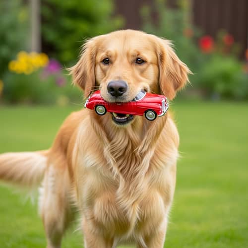 Playful Dog with Toy Car - Joyful Garden Scene