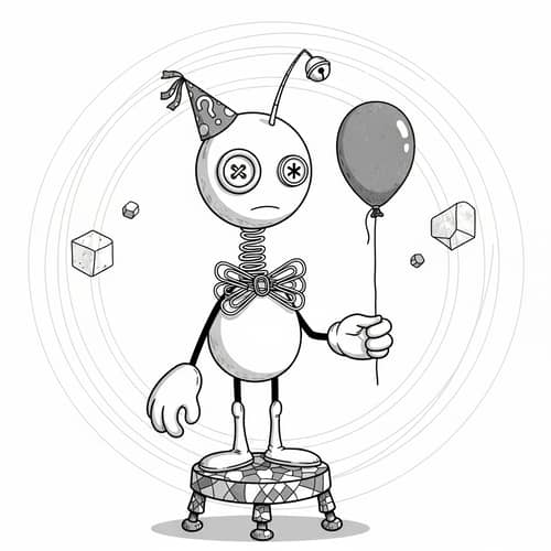 Androgynous Quirky Character Illustration in Black and White