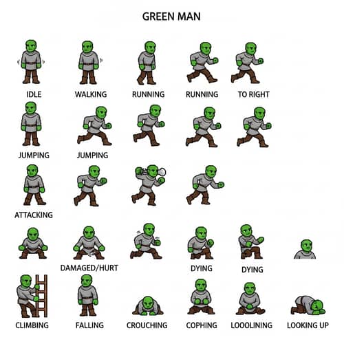 Green Man Sprite Sheet for Games | High-Quality Assets